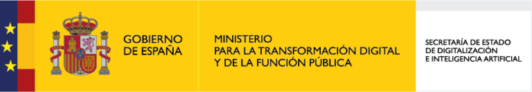 Logotipo del Gobierno de España, que incluye el escudo nacional y el texto "Ministerio para la Transformación Digital y de la Función Pública", sobre un fondo amarillo.